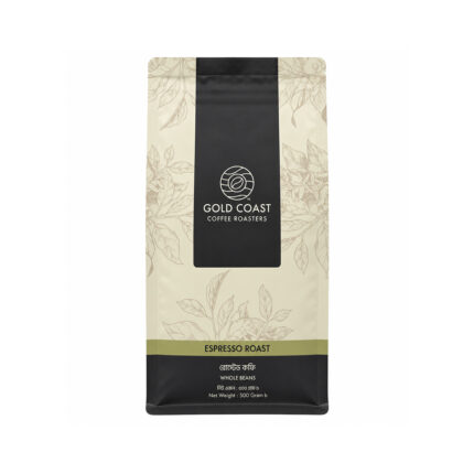 Front view of Gold Coast Coffee Roasters coffee bean packaging
