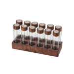 Personalized coffee bean storage system 12 glass tubes wooden base in