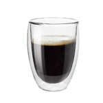 Close-up of double wall glass coffee cup air gap