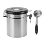 Close-up of coffee bean canister airtight seal and lid