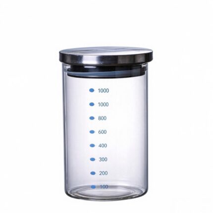 Close-up of glass coffee canister airtight seal and lid