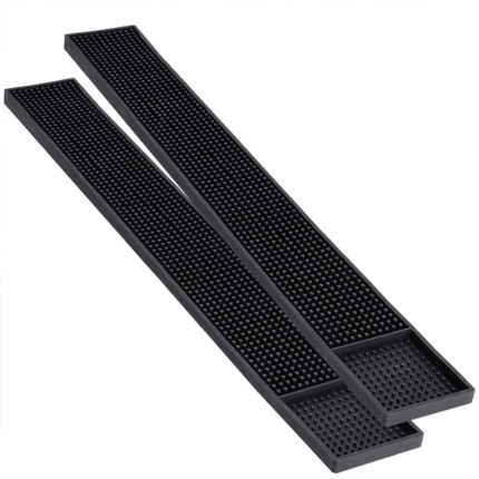 Rubber bar mat under home espresso machine with coffee cups and pitcher – home barista setup Bangladesh
