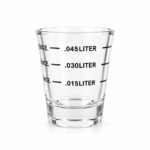 45ml shot glass filled with fresh espresso and crema