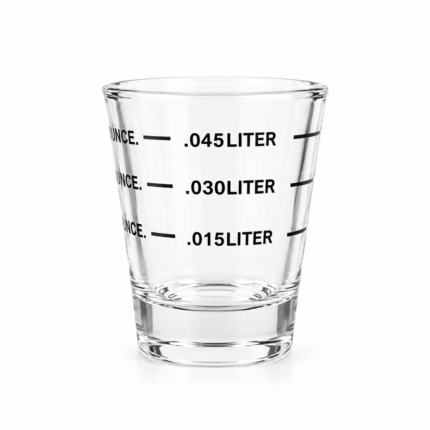 45ml shot glass filled with fresh espresso and crema