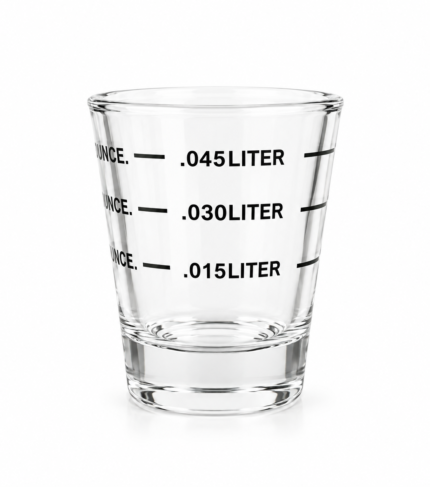 45ml shot glass filled with fresh espresso and crema